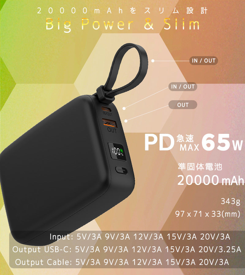 Built-in cable Compact Power Bank (20000mAh)